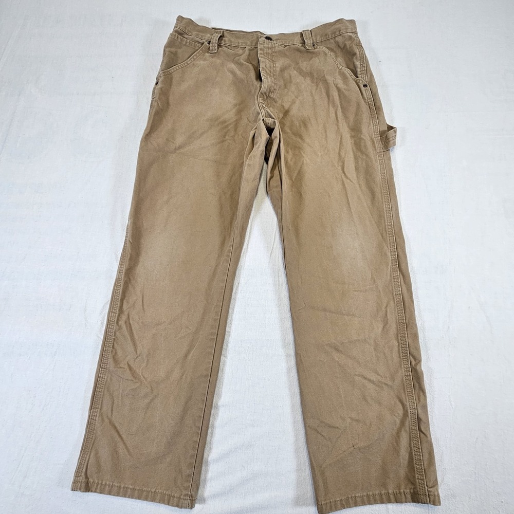 Wrangler Carpenter Pants Mens 36 30 Khaki Distress Work Utility Durable Cotton